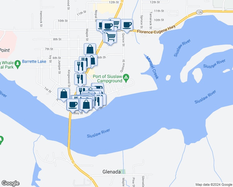 map of restaurants, bars, coffee shops, grocery stores, and more near 75 Harbor Street in Florence