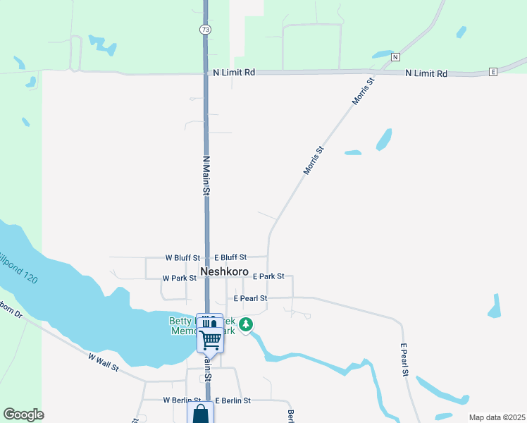 map of restaurants, bars, coffee shops, grocery stores, and more near 531 Morris Street in Neshkoro