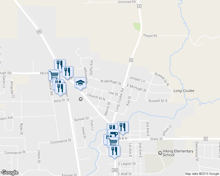 map of restaurants, bars, coffee shops, grocery stores, and more near 408 Morris Street in Holmen