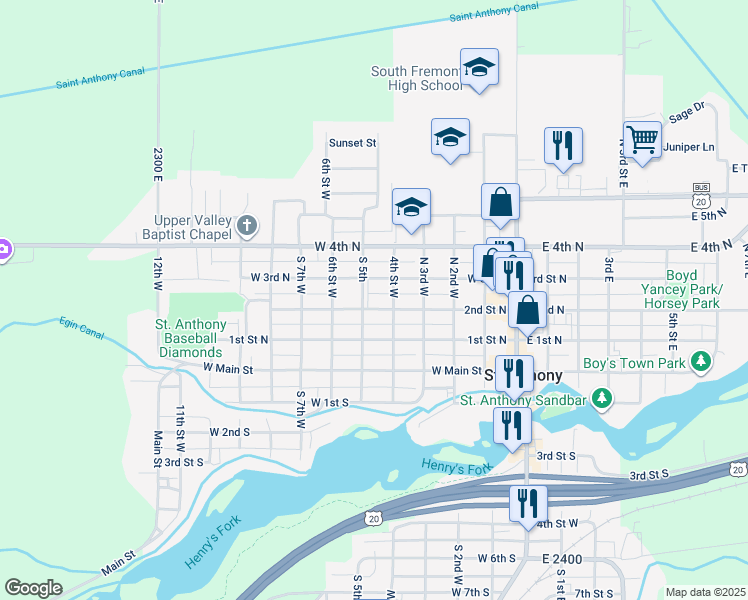 map of restaurants, bars, coffee shops, grocery stores, and more near 440 West 2nd North in Saint Anthony