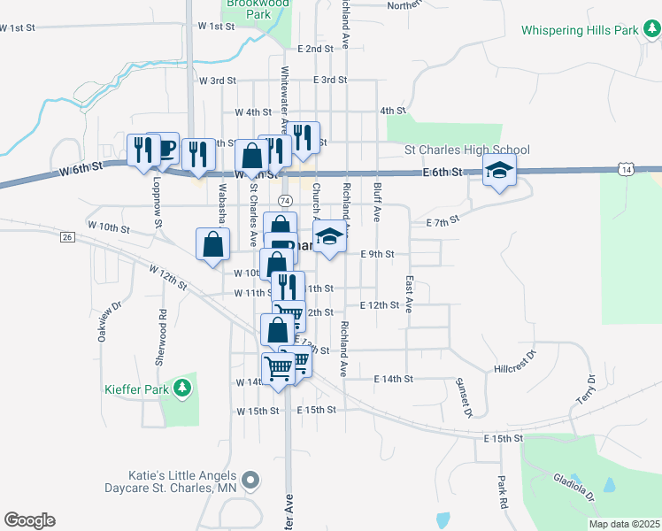 map of restaurants, bars, coffee shops, grocery stores, and more near 925 Church Avenue in Saint Charles