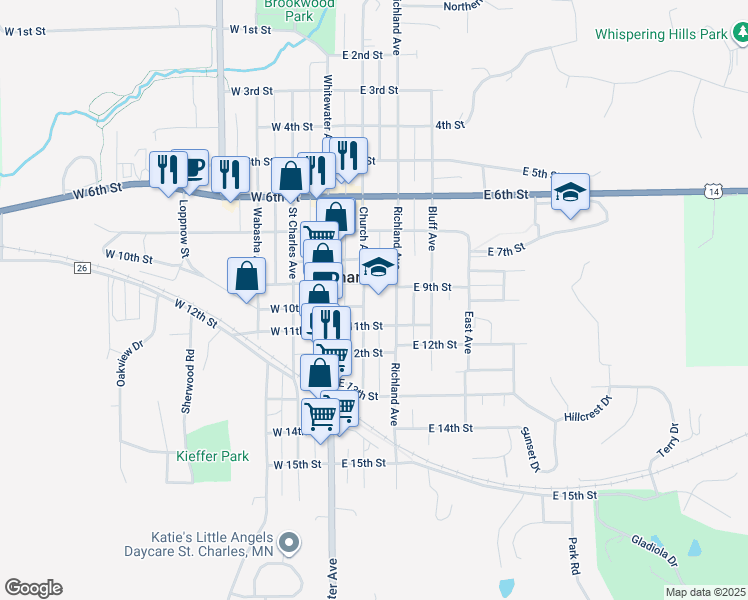 map of restaurants, bars, coffee shops, grocery stores, and more near 925 Church Avenue in Saint Charles