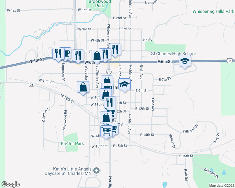 map of restaurants, bars, coffee shops, grocery stores, and more near 1031 Whitewater Avenue in Saint Charles