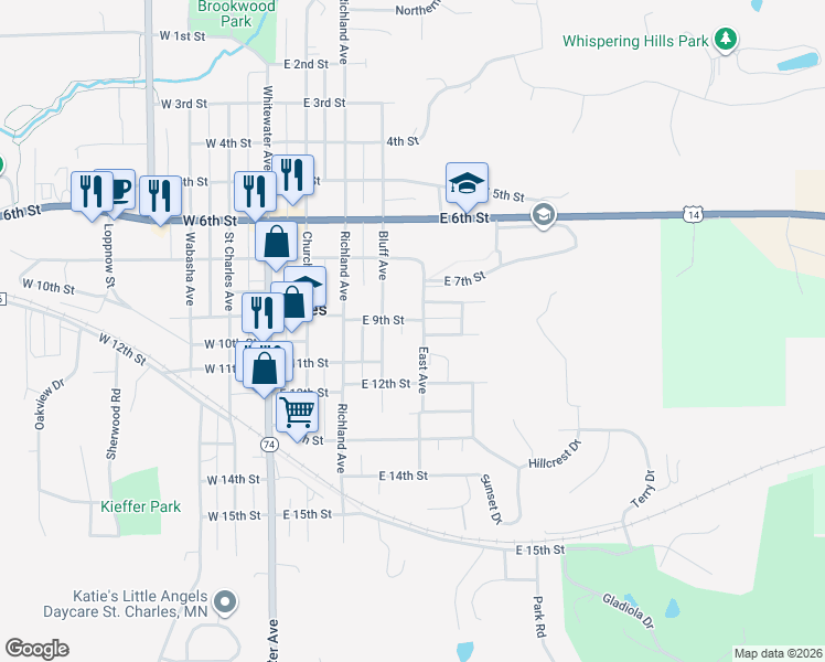 map of restaurants, bars, coffee shops, grocery stores, and more near 800 East Avenue in Saint Charles