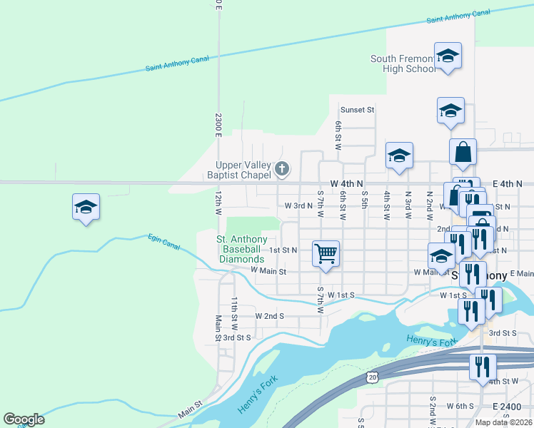 map of restaurants, bars, coffee shops, grocery stores, and more near 352-356 North 9th West in Saint Anthony