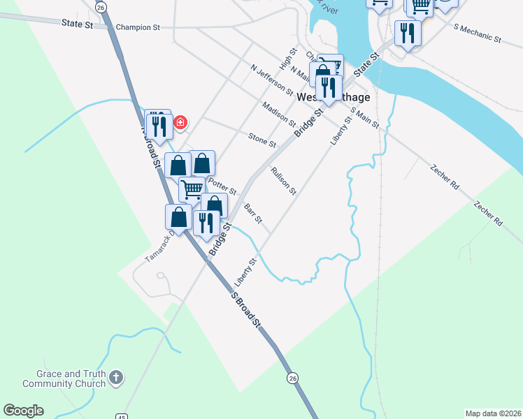 map of restaurants, bars, coffee shops, grocery stores, and more near 25 Barr Street in Carthage