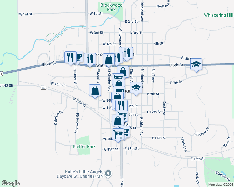 map of restaurants, bars, coffee shops, grocery stores, and more near 900 Whitewater Avenue in Saint Charles