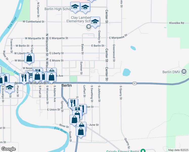 map of restaurants, bars, coffee shops, grocery stores, and more near 313 East Park Avenue in Berlin