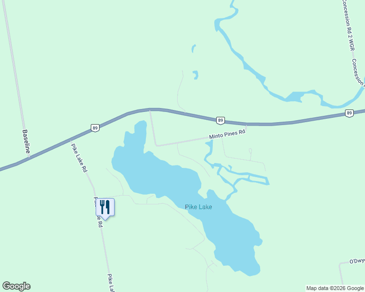 map of restaurants, bars, coffee shops, grocery stores, and more near 0017 Minto Pines Road in Mount Forest