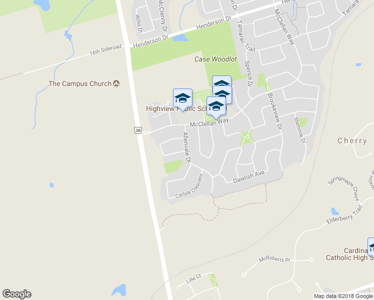 map of restaurants, bars, coffee shops, grocery stores, and more near 27 Allenvale Dr in Aurora