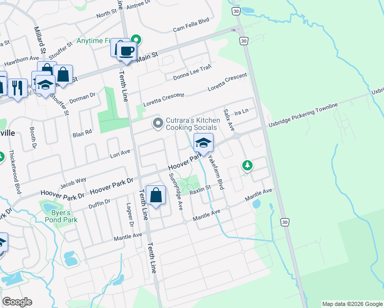 map of restaurants, bars, coffee shops, grocery stores, and more near in Whitchurch-Stouffville