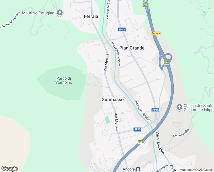 map of restaurants, bars, coffee shops, grocery stores, and more near 51 Via Merula in Andora