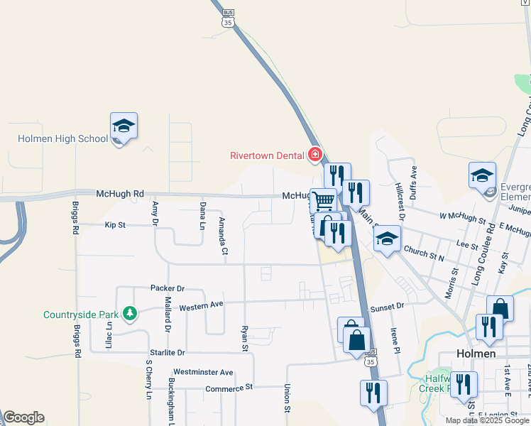 map of restaurants, bars, coffee shops, grocery stores, and more near W7267 County Road MH in Holmen