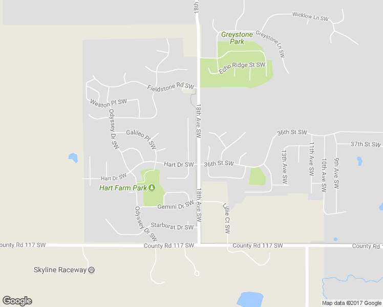 map of restaurants, bars, coffee shops, grocery stores, and more near 3614 Hart Lane Southwest in Rochester