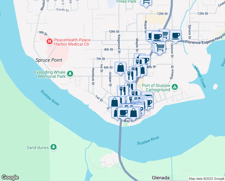map of restaurants, bars, coffee shops, grocery stores, and more near 1067 2nd Street in Florence