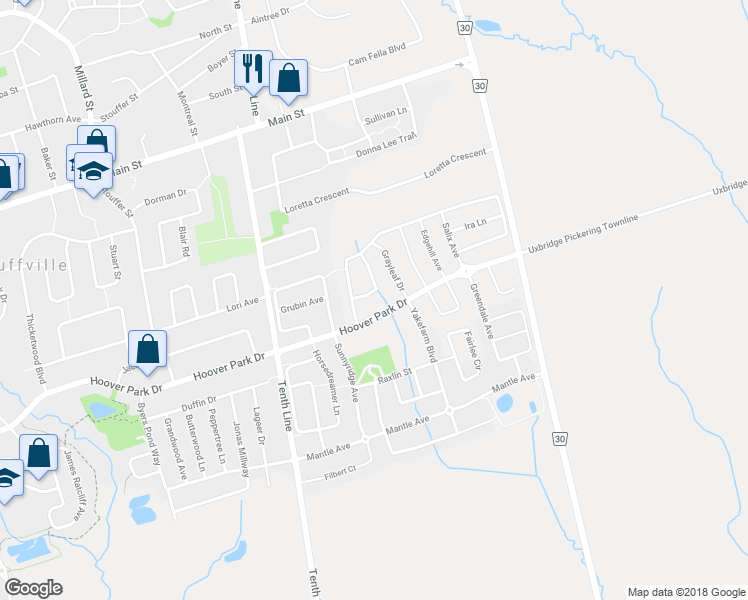 map of restaurants, bars, coffee shops, grocery stores, and more near 15 Cecil Crescent in Whitchurch-Stouffville
