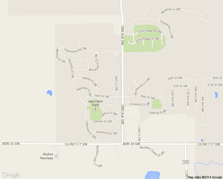 map of restaurants, bars, coffee shops, grocery stores, and more near 3607 Hart Lane Southwest in Rochester