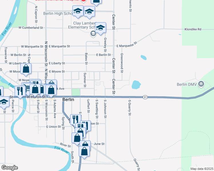 map of restaurants, bars, coffee shops, grocery stores, and more near 313 East Park Avenue in Berlin