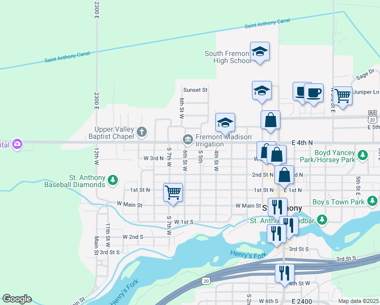 map of restaurants, bars, coffee shops, grocery stores, and more near 310 North 6th West in Saint Anthony