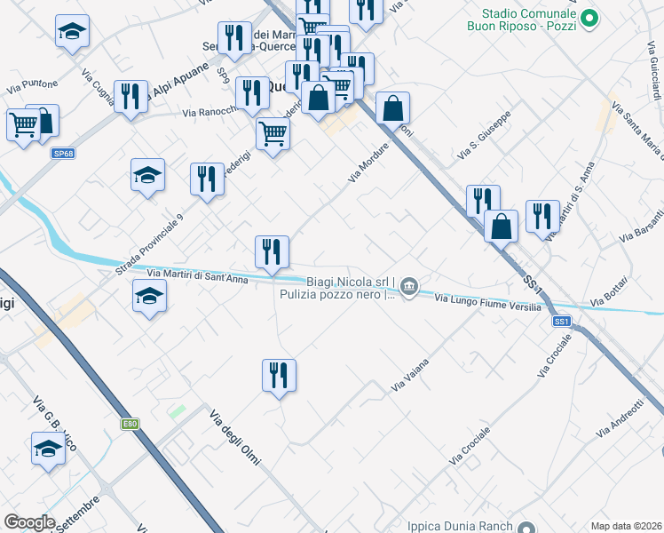 map of restaurants, bars, coffee shops, grocery stores, and more near Via Fiumetto in Ripa- Pozzi-Ponterosso