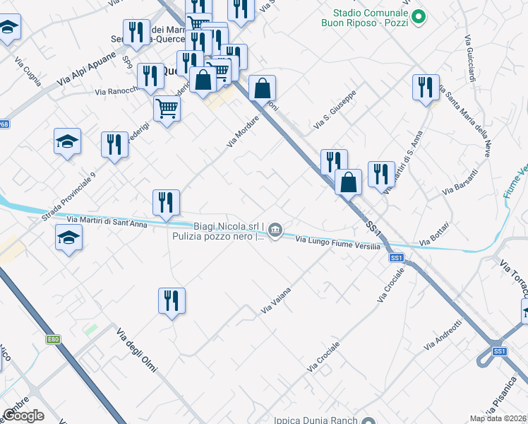 map of restaurants, bars, coffee shops, grocery stores, and more near Via Fiumetto in Ripa- Pozzi-Ponterosso