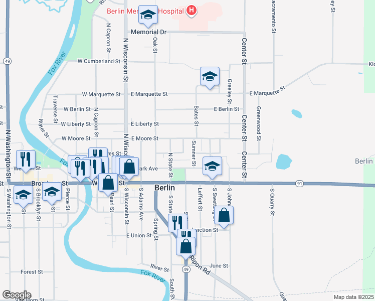 map of restaurants, bars, coffee shops, grocery stores, and more near 183 Sumner Street in Berlin
