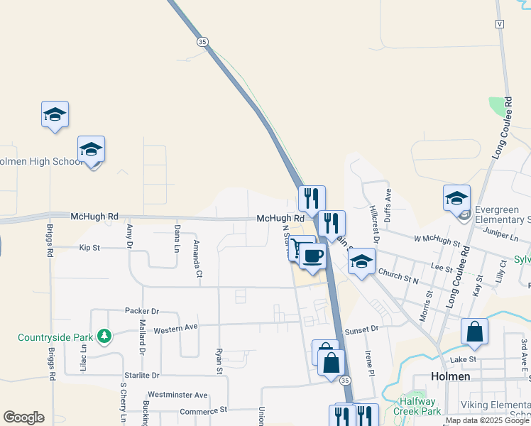 map of restaurants, bars, coffee shops, grocery stores, and more near 615 McHugh Road in Holmen