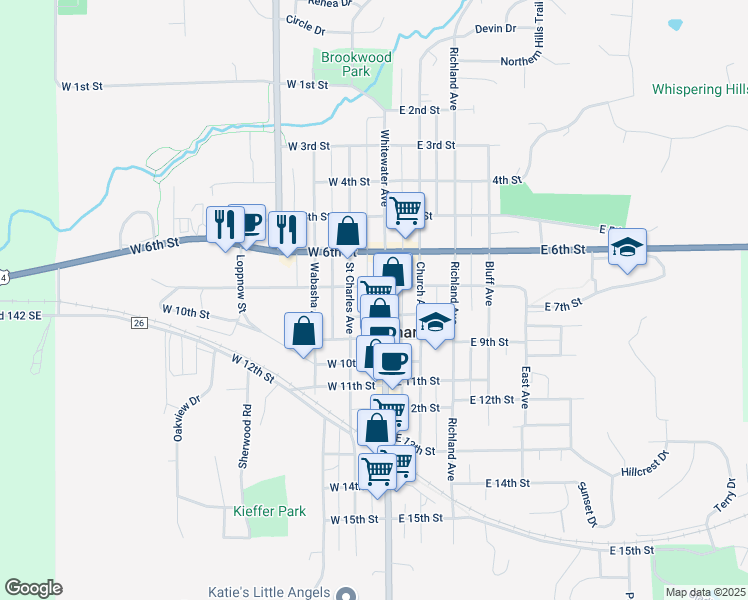 map of restaurants, bars, coffee shops, grocery stores, and more near 131 West 7th Street in Saint Charles