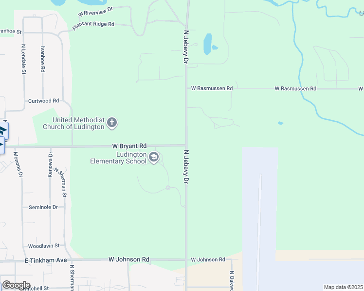 map of restaurants, bars, coffee shops, grocery stores, and more near 5616 West Bryant Road in Ludington