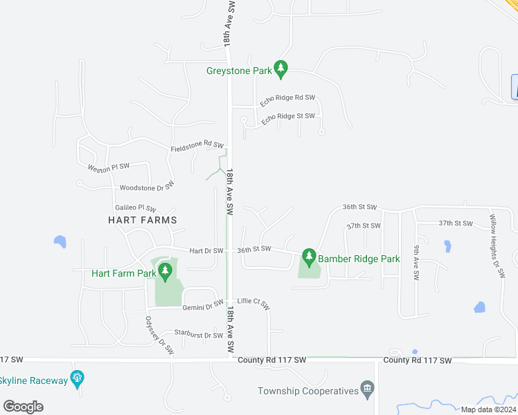 map of restaurants, bars, coffee shops, grocery stores, and more near 3517 Hazelwood Lane Southwest in Rochester