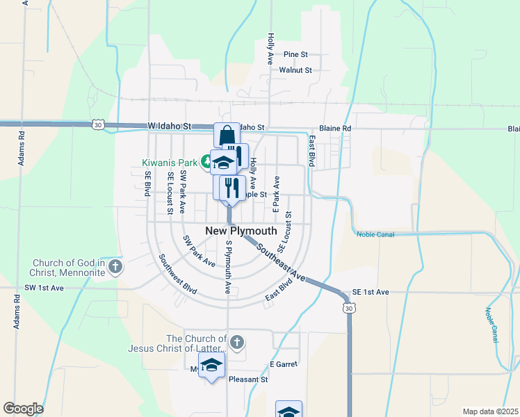 map of restaurants, bars, coffee shops, grocery stores, and more near 111 Holly Avenue in New Plymouth