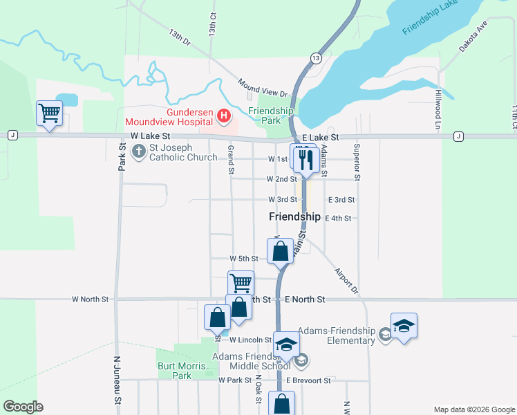 map of restaurants, bars, coffee shops, grocery stores, and more near 403 West Street in Friendship