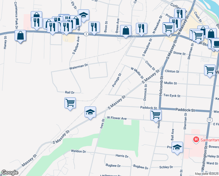 map of restaurants, bars, coffee shops, grocery stores, and more near 482 Portage Street in Watertown