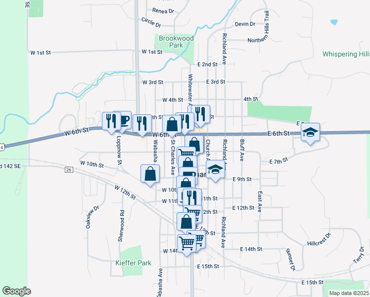 map of restaurants, bars, coffee shops, grocery stores, and more near 131 West 7th Street in Saint Charles