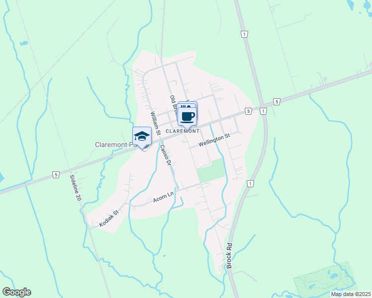 map of restaurants, bars, coffee shops, grocery stores, and more near 4976 Old Brock Road in Pickering
