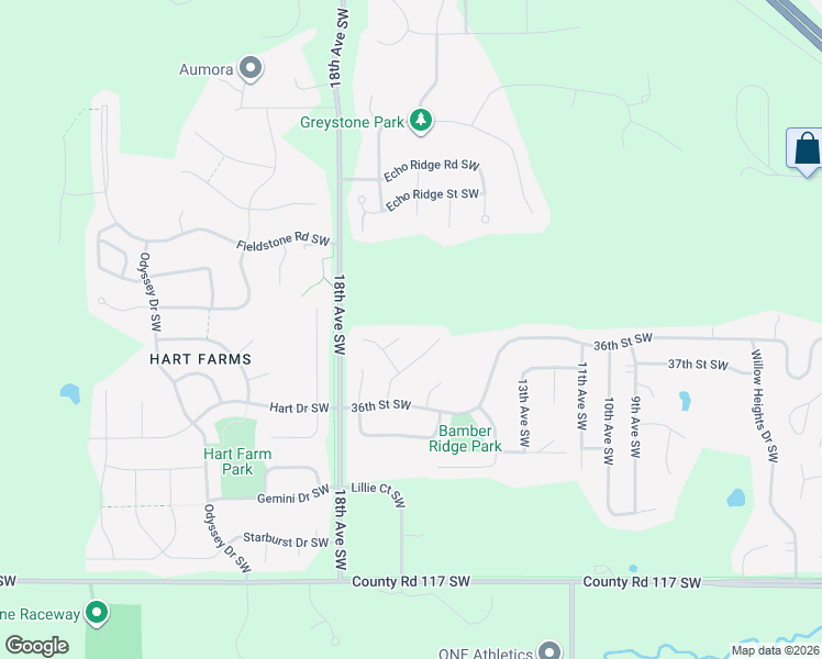 map of restaurants, bars, coffee shops, grocery stores, and more near 3502 Hazelwood Lane Southwest in Rochester