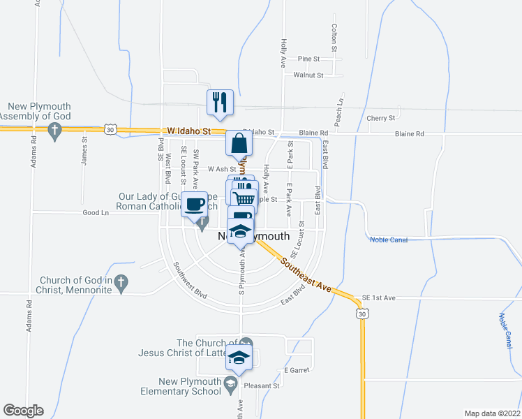 map of restaurants, bars, coffee shops, grocery stores, and more near 111 Holly Avenue in New Plymouth