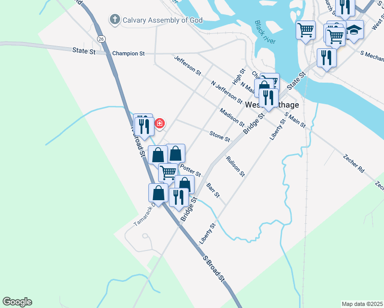 map of restaurants, bars, coffee shops, grocery stores, and more near 51 High St in Carthage