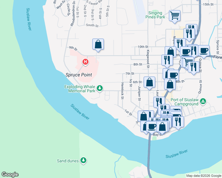 map of restaurants, bars, coffee shops, grocery stores, and more near 777 Rhododendron Drive in Florence