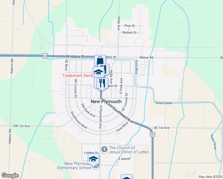 map of restaurants, bars, coffee shops, grocery stores, and more near 111 Holly Avenue in New Plymouth