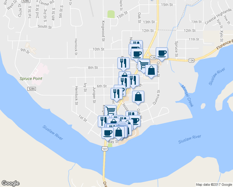 map of restaurants, bars, coffee shops, grocery stores, and more near 1339 Rhododendron Drive in Florence