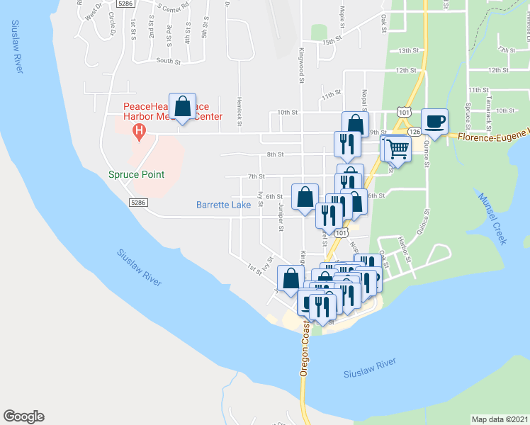 map of restaurants, bars, coffee shops, grocery stores, and more near 514 Ivy Street in Florence
