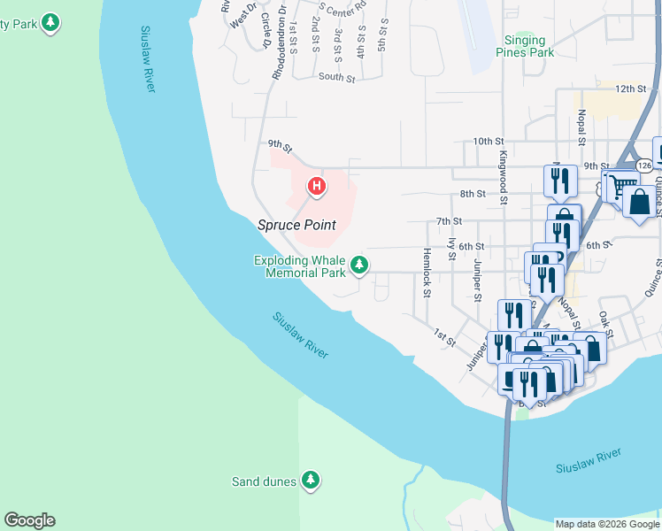 map of restaurants, bars, coffee shops, grocery stores, and more near 561 Rhododendron Drive in Florence