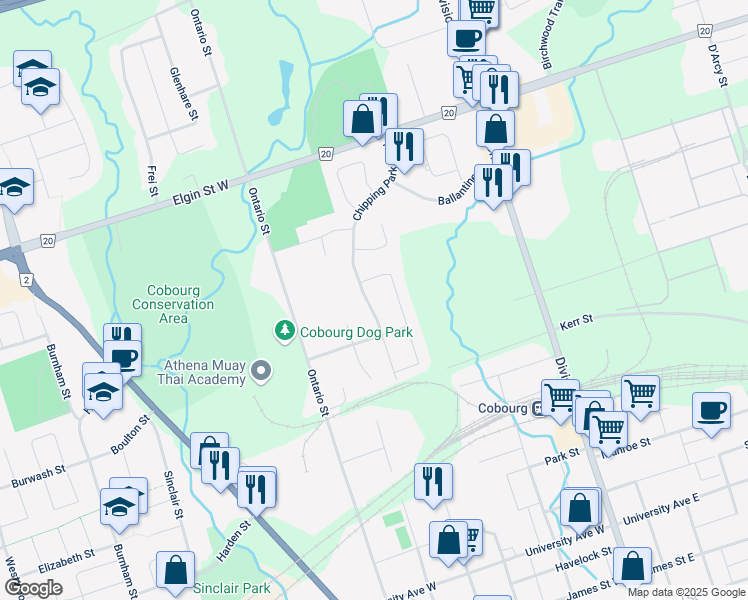 map of restaurants, bars, coffee shops, grocery stores, and more near 848 Chipping Park Boulevard in Cobourg
