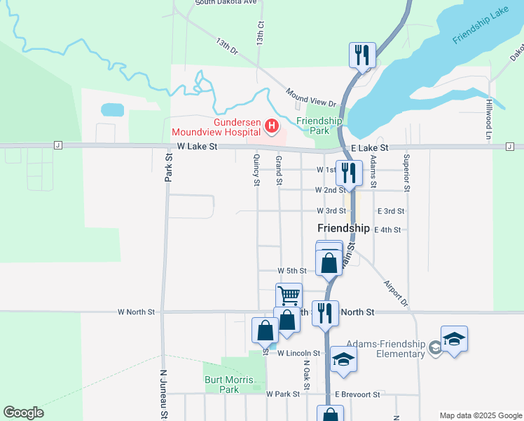 map of restaurants, bars, coffee shops, grocery stores, and more near 402 Quincy Street in Friendship