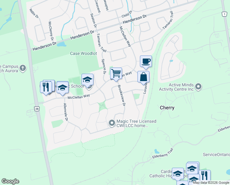 map of restaurants, bars, coffee shops, grocery stores, and more near 115 Bonny Meadows Drive in Aurora