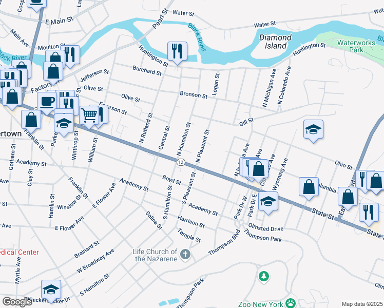 map of restaurants, bars, coffee shops, grocery stores, and more near 1030 Ferguson Avenue in Watertown