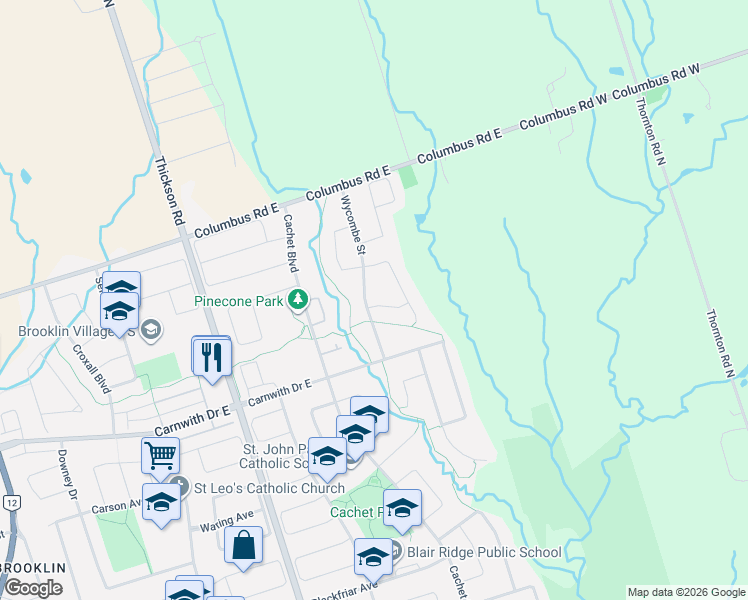 map of restaurants, bars, coffee shops, grocery stores, and more near 52 Nightingale Crescent in Whitby