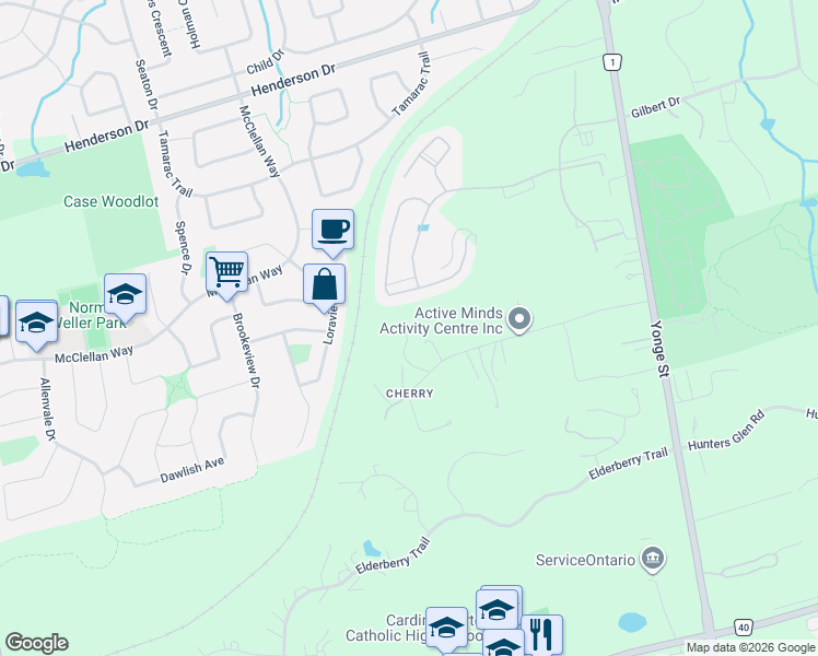 map of restaurants, bars, coffee shops, grocery stores, and more near 242 Ridge Road in Aurora