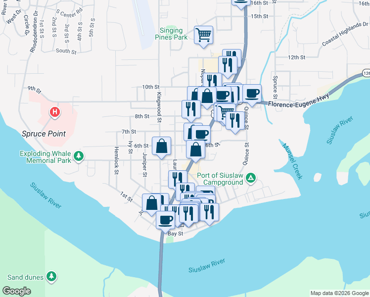 map of restaurants, bars, coffee shops, grocery stores, and more near 1339 County Highway 5286 in Florence